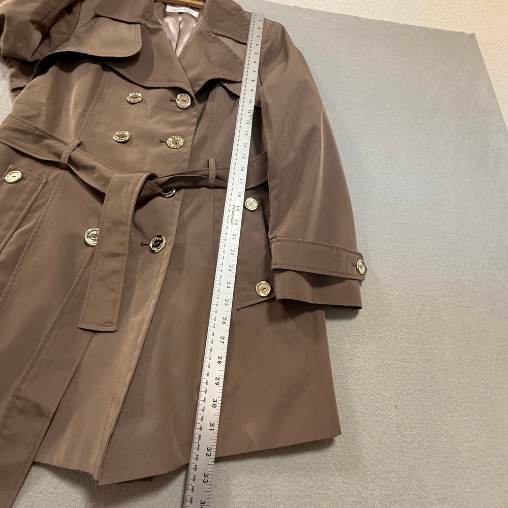 Calvin Klein Double Breasted Beige Belted Rain Trench Coat Women Size Large - Picture 7 of 14